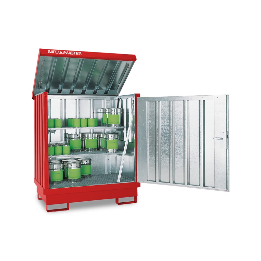 Dépôt de Matériau dangereuses, galvanisé et peint, 2x 200 litres, HxLxP 1,685 x 1,420 x 1,080 mm, rouge feu Illustration du produit: Dépôt de Matériau dangereuses, galvanisé et peint, 2x 200 litres, HxLxP 1,685 x 1,420 x 1,080 mm, rouge feu