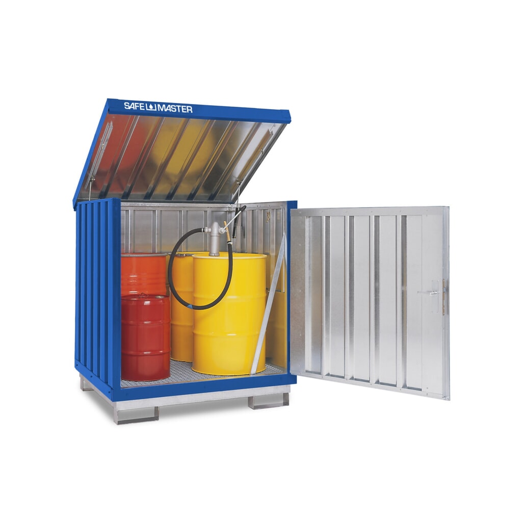 Dépôt de Matériau dangereuses, galvanisé et peint, 4x 200 litres, HxLxP 1,610 x 1,420 x 1,490 mm, bleu gentiane Illustration du produit: Dépôt de Matériau dangereuses, galvanisé et peint, 4x 200 litres, HxLxP 1,610 x 1,420 x 1,490 mm, bleu gentiane