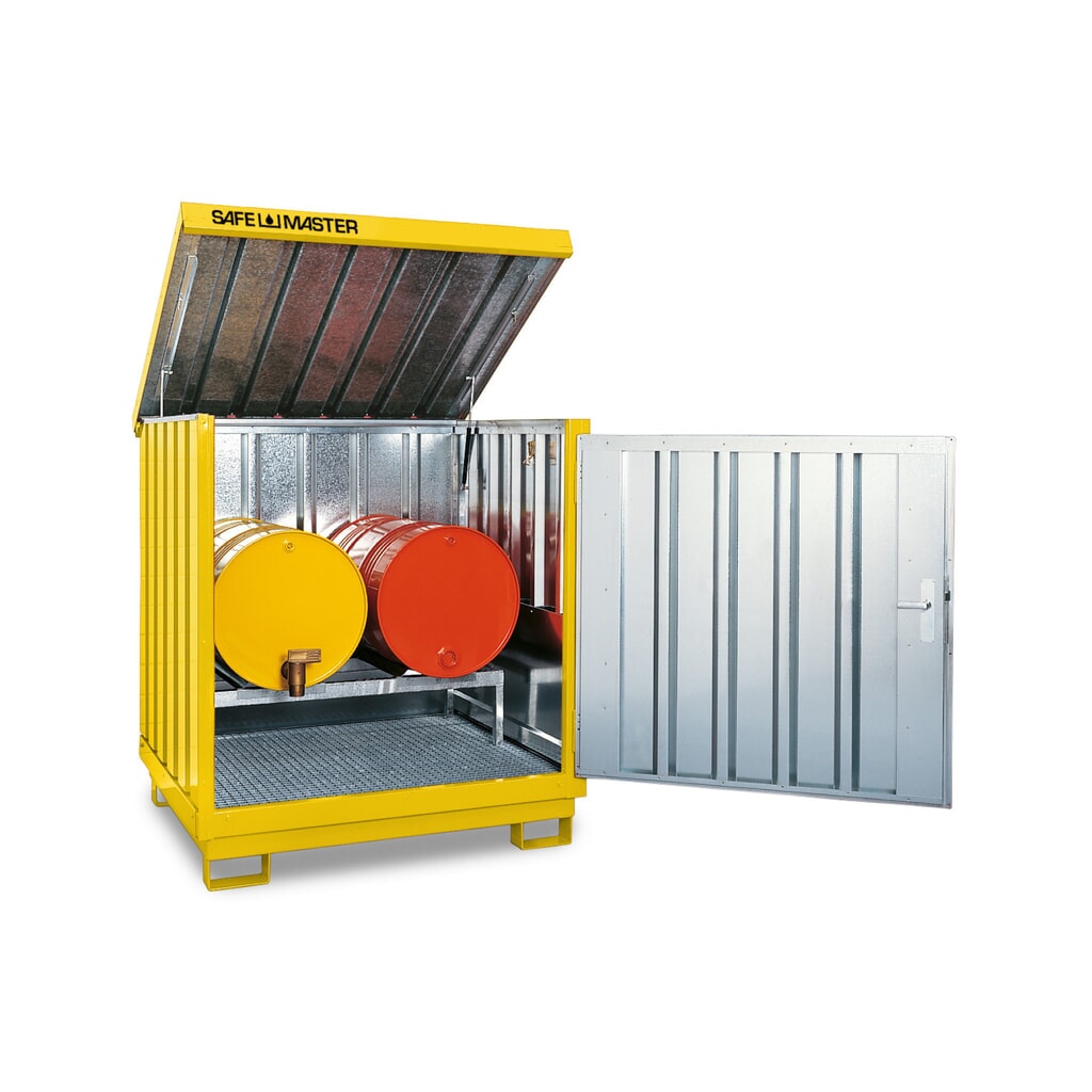 Dépôt de Matériau dangereuses, galvanisé et peint, 4x 200 litres, HxLxP 1,610 x 1,420 x 1,490 mm, jaune de sécurité Illustration du produit: Dépôt de Matériau dangereuses, galvanisé et peint, 4x 200 litres, HxLxP 1,610 x 1,420 x 1,490 mm, jaune de sécurité