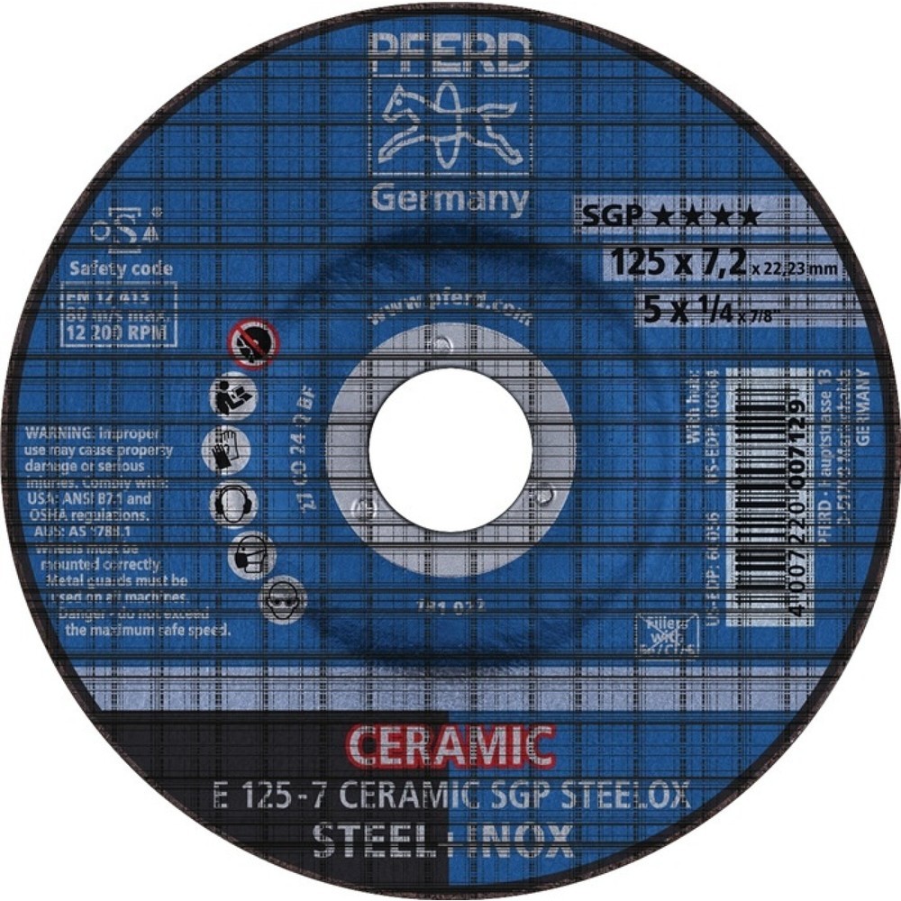 Illustration du produit: Meule à ébarber CERAMIC SGP STEELOX D125xép.7 mm contre-coudé acier perçage 22,2