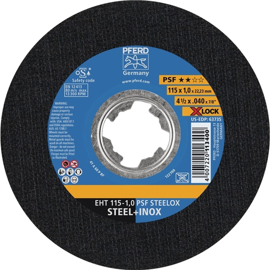 Illustration du produit: Disque à tronçonner X-LOCK PSF STEELOX D125x1 mm droit INOX perçage 22,23 mm PFE