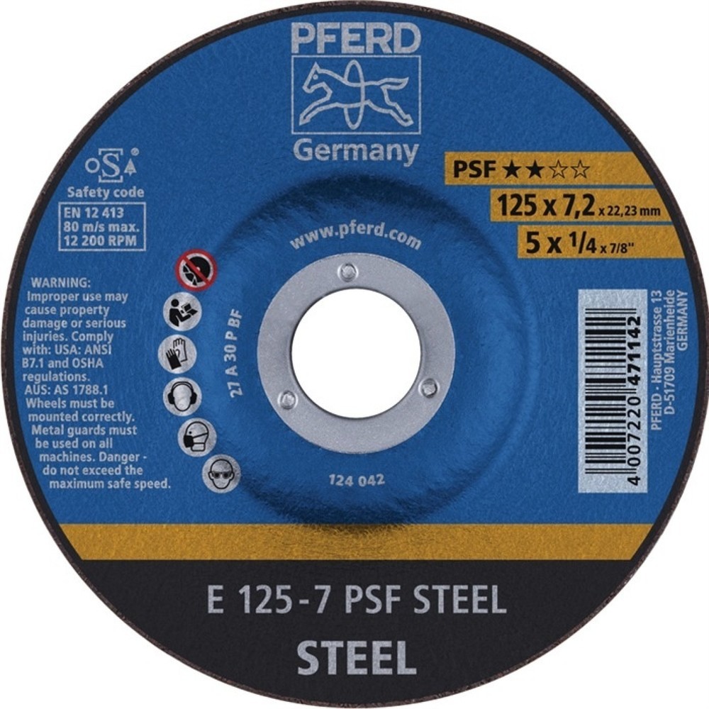 Illustration du produit: Meule à ébarber PSF STEEL D125xép.7,2 mm contre-coudé acier perçage 22,23 mm PFE