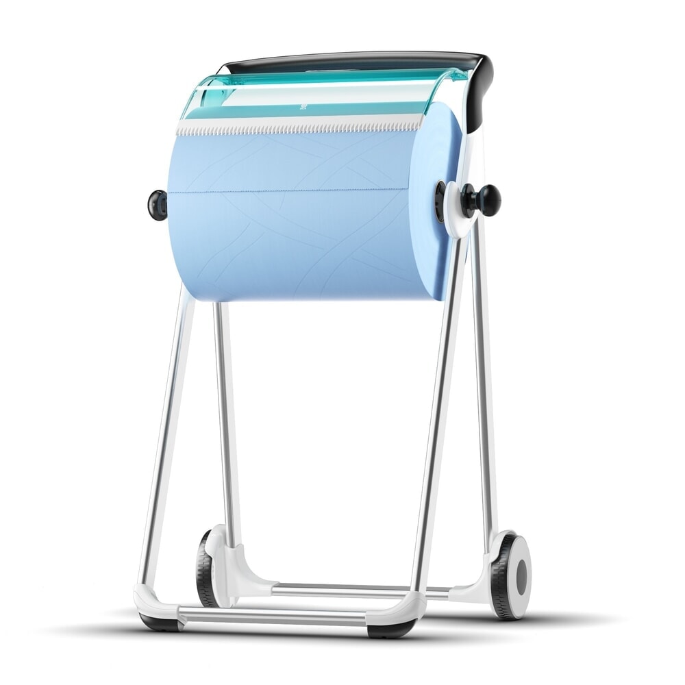 Illustration du produit: Distributeur à rouleau TORK® Performance, mobile, rouleaux jusqu’à 430 mm, blanc/turquoise