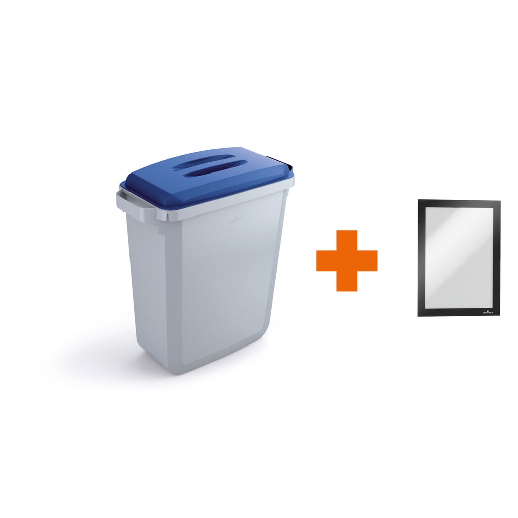 N° de l'image du produit 1 : DURABLE Conteneur à déchets DURABIN® 60L avec couvercle + cadre d’affichage DURAFRAME®, bleu