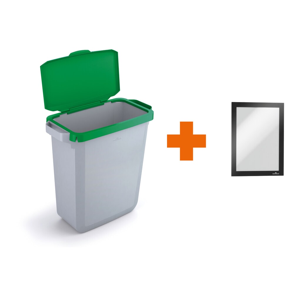 Illustration du produit: DURABLE Conteneur à déchets DURABIN® 60L avec couvercle rabattable + cadre d’affichage DURAFRAME®, vert