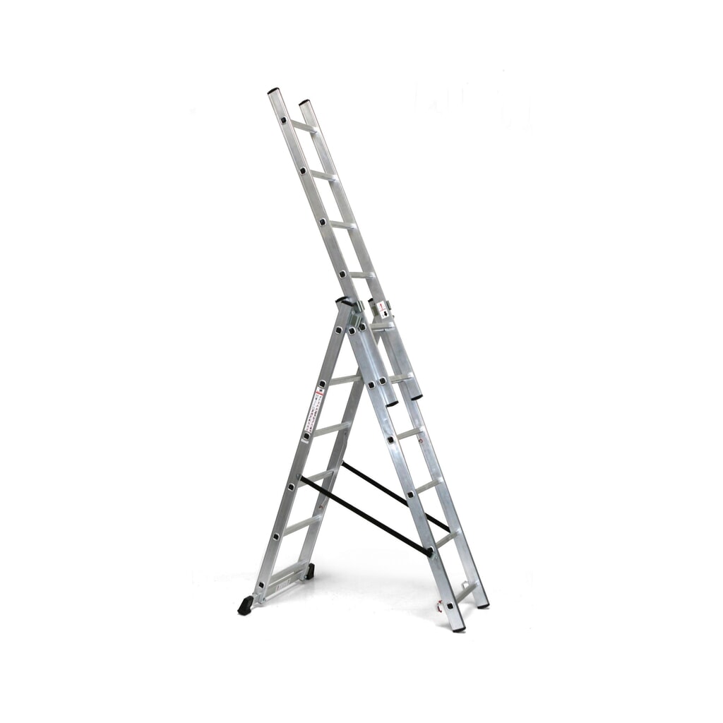 N° de l'image du produit 1 : Échelle coulissante en aluminium BASIC 3 en 1, hauteur de travail de l’échelle simple : 4,86 m