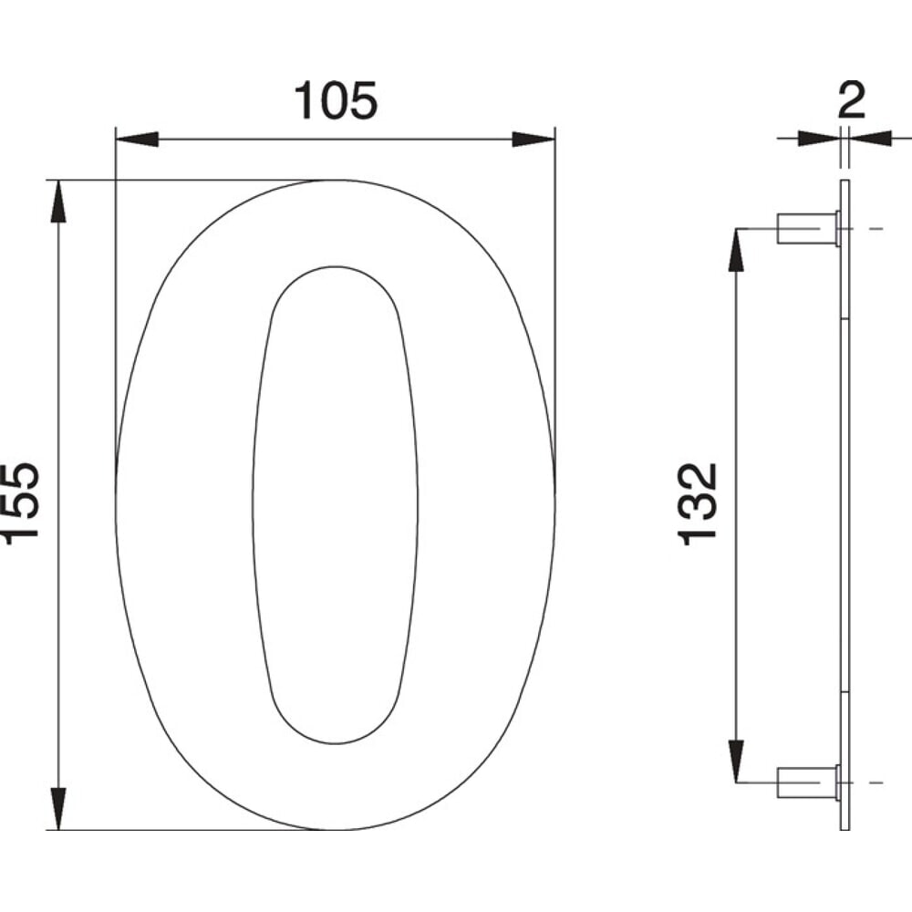 Illustration du produit: EDI Numéro de maison chiffre 0, 150 mm largeur 105 mm, acier inoxydable mat