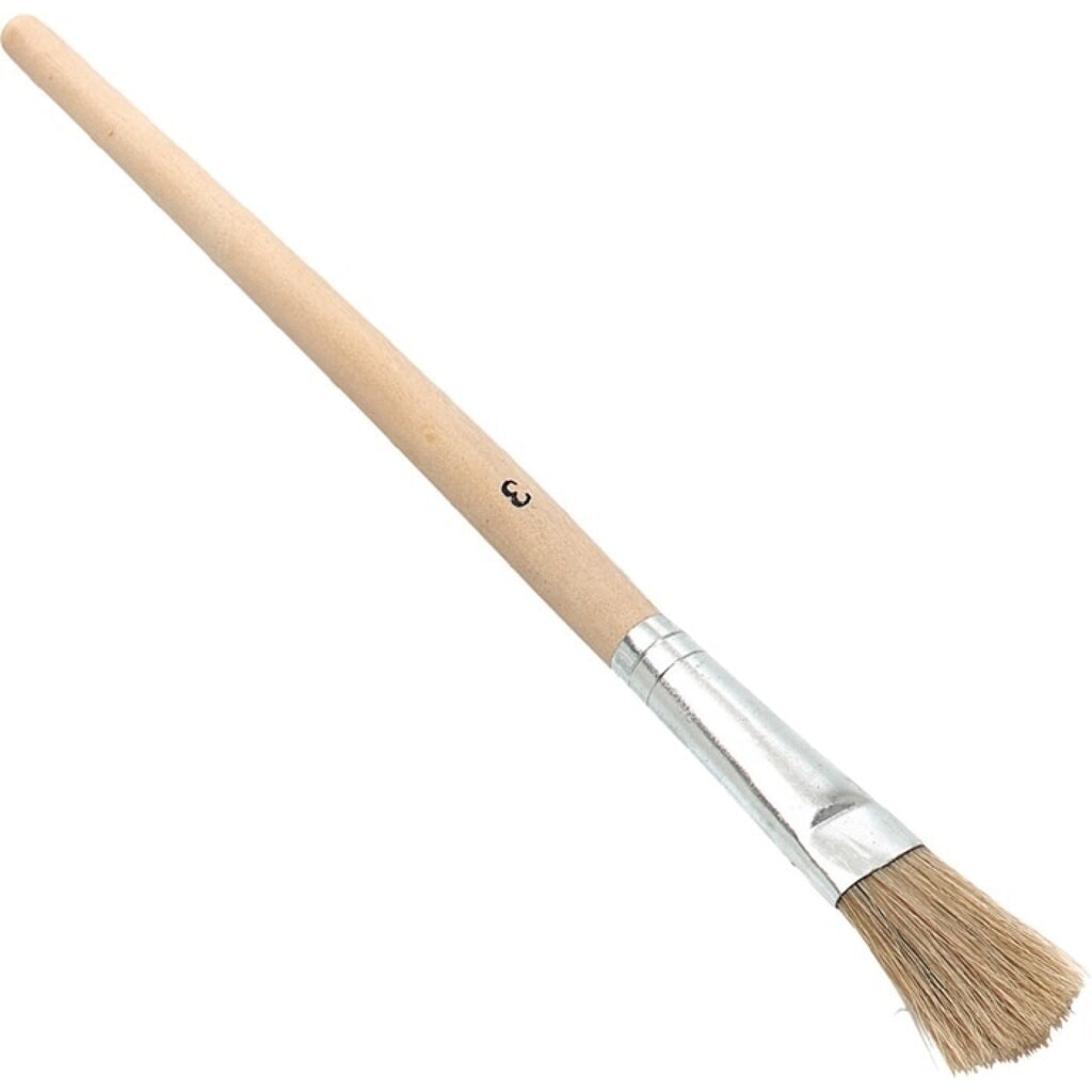 Emaillelackpinsel, Größe 0 helle Borste, Länge 190 mm Breite 10 mm Höhe 3 mm, Weißblech roher Holzstiel Illustration du produit: Emaillelackpinsel, Größe 0 helle Borste, Länge 190 mm Breite 10 mm Höhe 3 mm, Weißblech roher Holzstiel