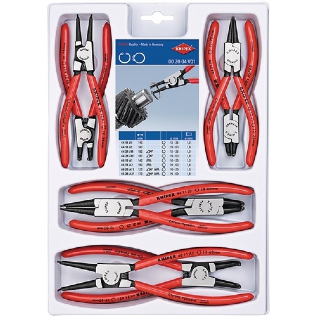 Jeu de pinces pour circlips 8 pièces poinçonnage LS 10-60 mm KNIPEX Illustration du produit: Jeu de pinces pour circlips 8 pièces poinçonnage LS 10-60 mm KNIPEX
