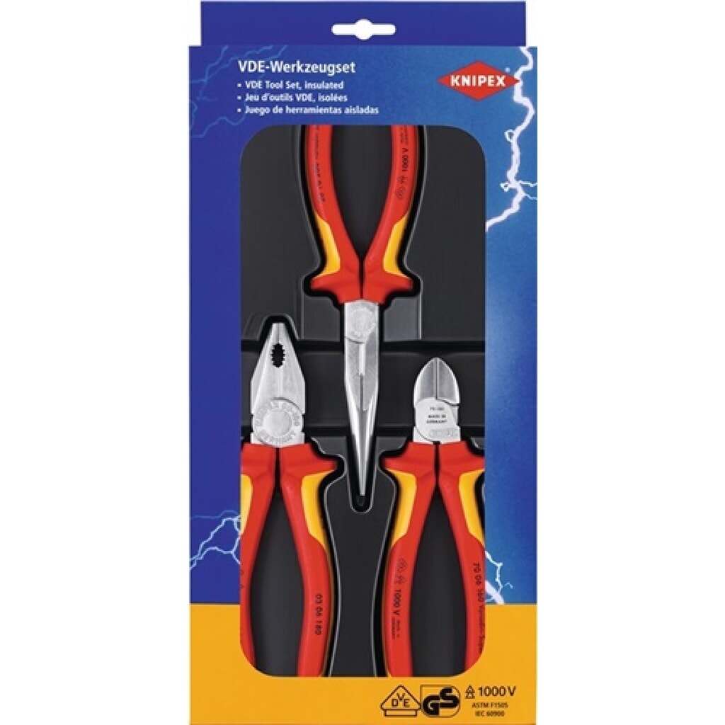 Jeu de pinces paquet électr. contenu 3 pièces VDE chromé pièce en plastique embo Illustration du produit: Jeu de pinces paquet électr. contenu 3 pièces VDE chromé pièce en plastique embo