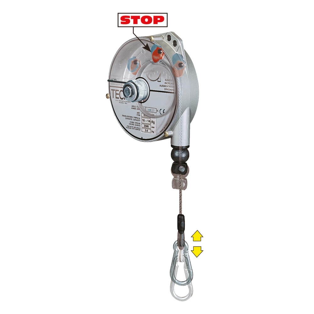 Illustration du produit: Équilibreur à ressort, avec dispositif d'arrêt, boîtier en aluminium, câble de 4,5 m, capacité de charge 2-4 kg