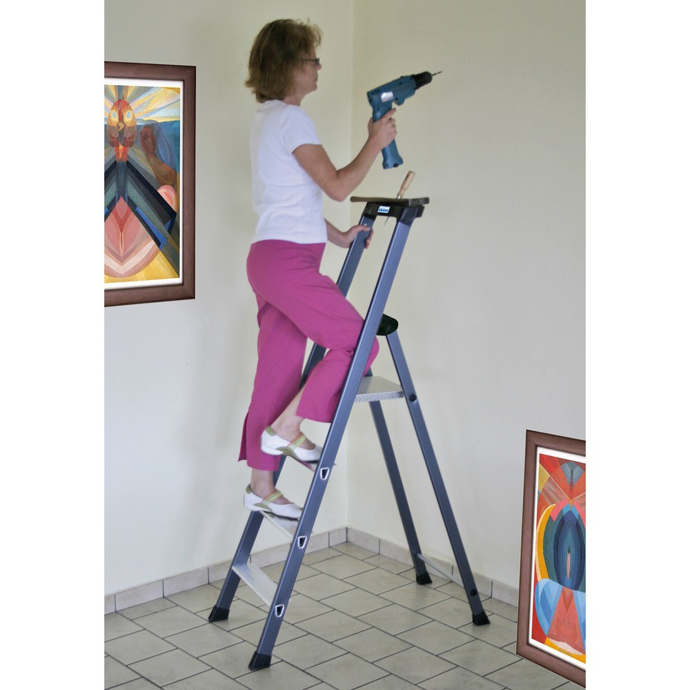 N° de l'image du produit 7 : Escabeau à marches KRAUSE® , accessible d’un seul côté, aluminium anodisé, hauteur déployée 0,85 m