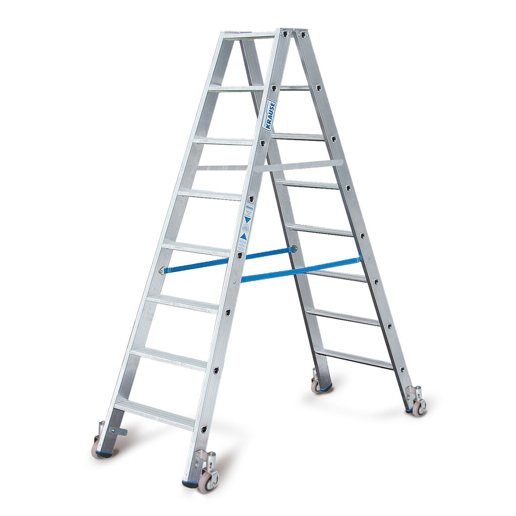Escabeau à marches KRAUSE® Profi, accessible des deux côtés, avec roulettes, hauteur déployée 0,25 m Illustration du produit: Escabeau à marches KRAUSE® Profi, accessible des deux côtés, avec roulettes, hauteur déployée 0,25 m