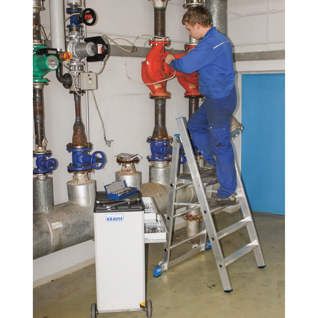 N° de l'image du produit 2 : Escabeau KRAUSE® Profi en aluminium, avec 2 roulettes, 3 marches