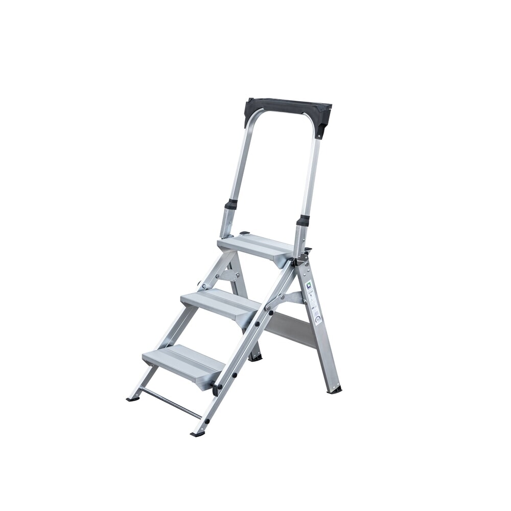 Illustration du produit: Escalier pliable cannelé en aluminium à 3 niveaux avec support de retenue et plateau