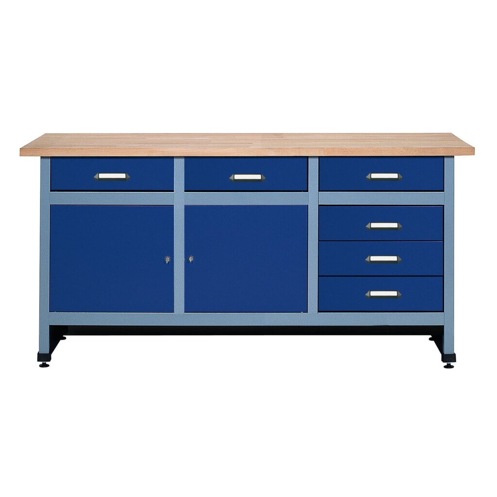 Illustration du produit: Établi avec bloc-tiroir + 2 portes, l x P, 1 700 x 600 mm, bleu