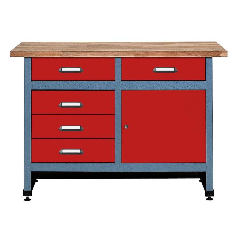 Illustration du produit: Établi avec bloc-tiroirs + porte, l x P, 1 200 x 600 mm, rouge