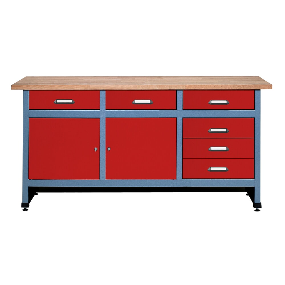 Illustration du produit: Établi avec bloc-tiroir + 2 portes, l x P, 1 700 x 600 mm, rouge