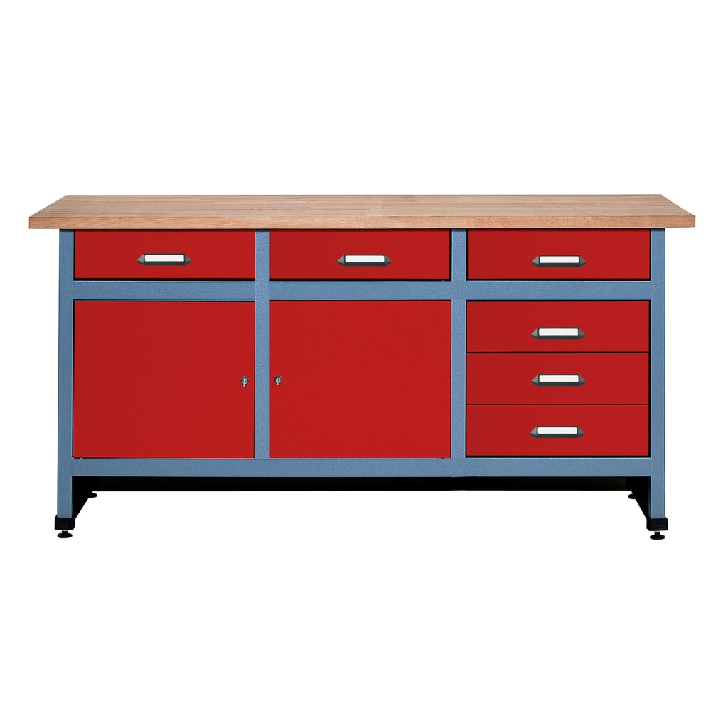 Illustration du produit: Établi avec bloc-tiroir + 2 portes, l x P, 1 700 x 600 mm, rouge