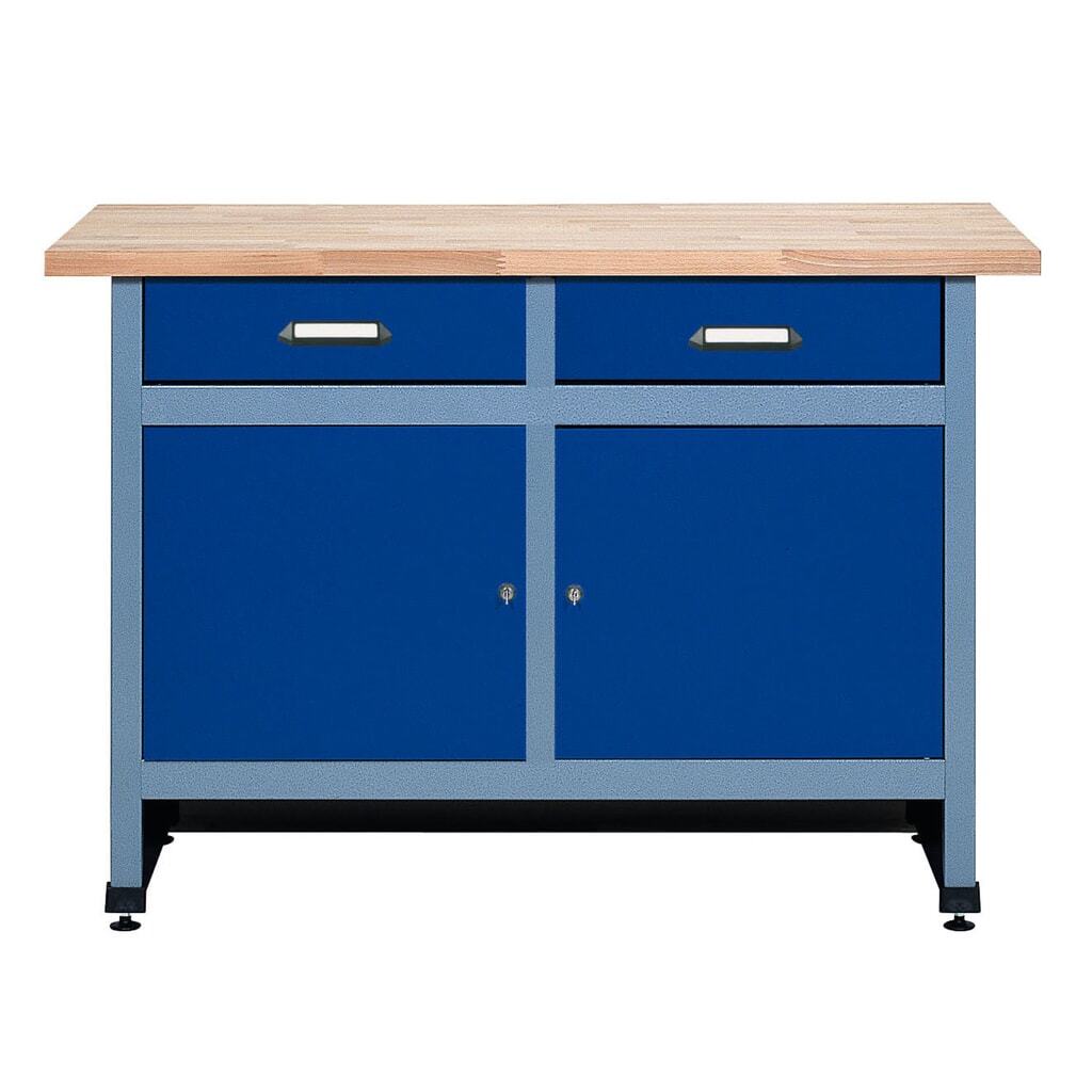 Illustration du produit: Établi avec 2 tiroirs + 2 portes, l x P, 1 200 x 600 mm, bleu