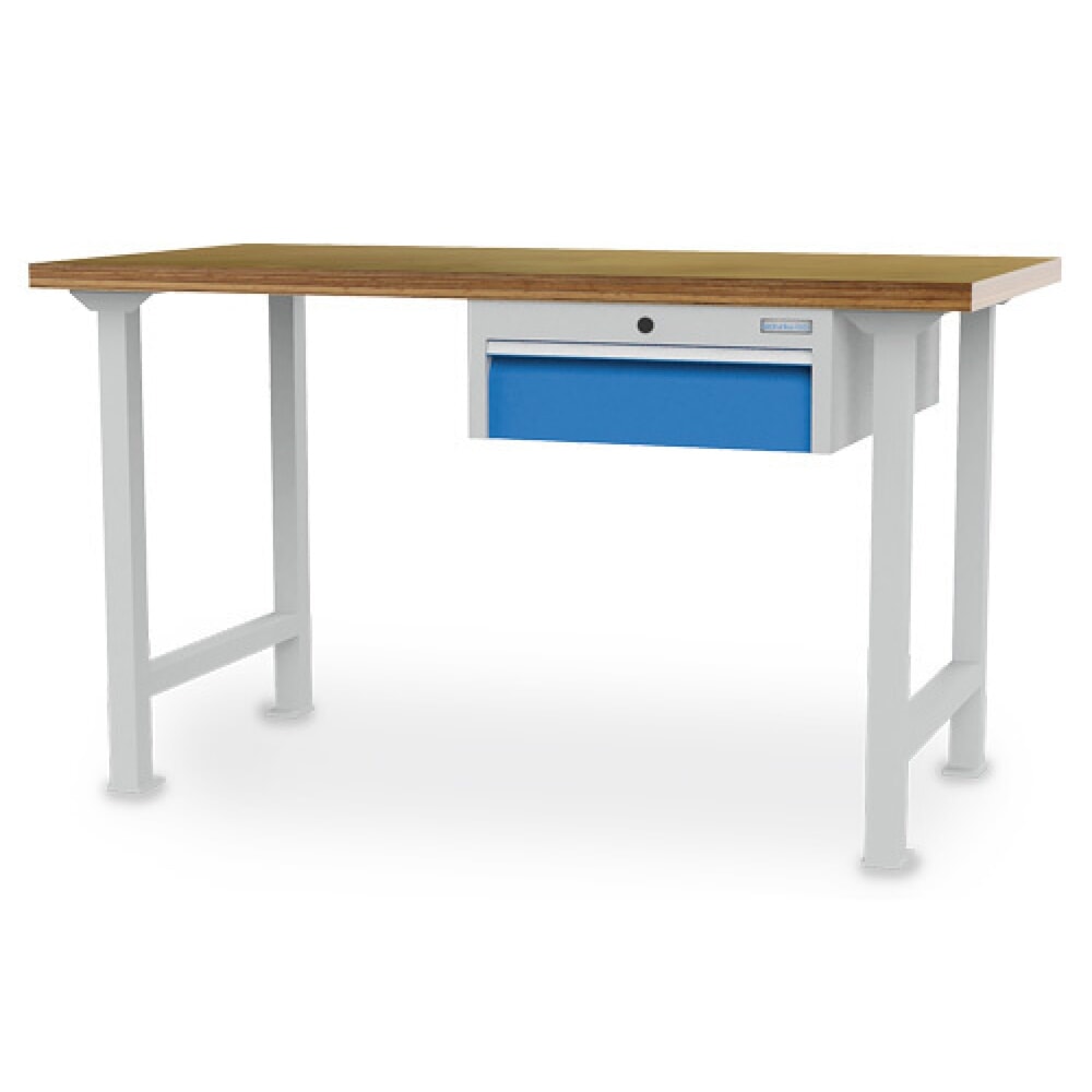 Illustration du produit: Établi en ligne R 18-24 Bedrunka+Hirth, H x l x P 859 x 1 500 x 750 mm, gris clair, bleu clair, 1 tiroir 1 x 150 mm
