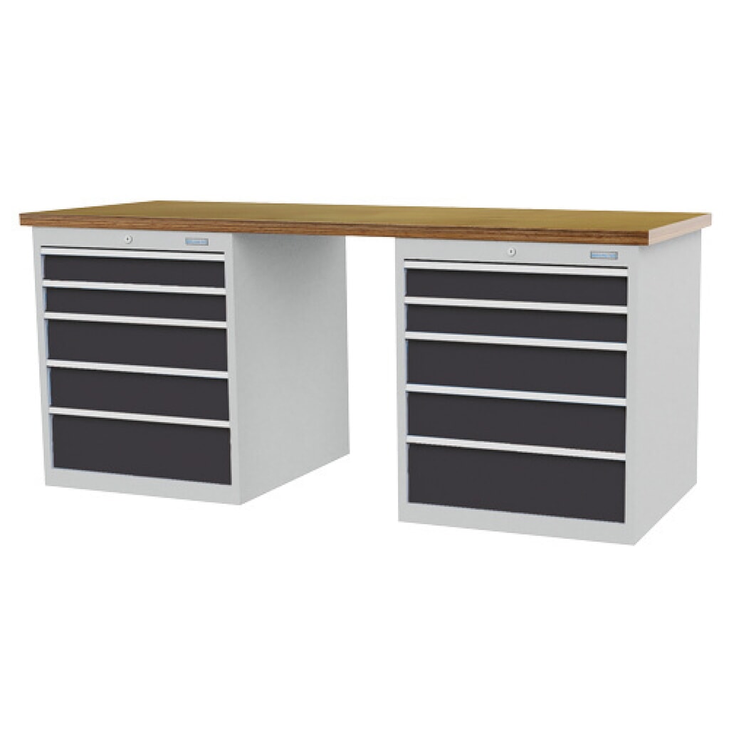 Illustration du produit: Établi en ligne R 24-24 Bedrunka+Hirth, H x l x P 859 x 2 000 x 750 mm, gris clair, bleu clair, 10 tiroirs 4 x 100 + 4 x 150 + 2 x 200 mm, largeur tiroirs 450 mm