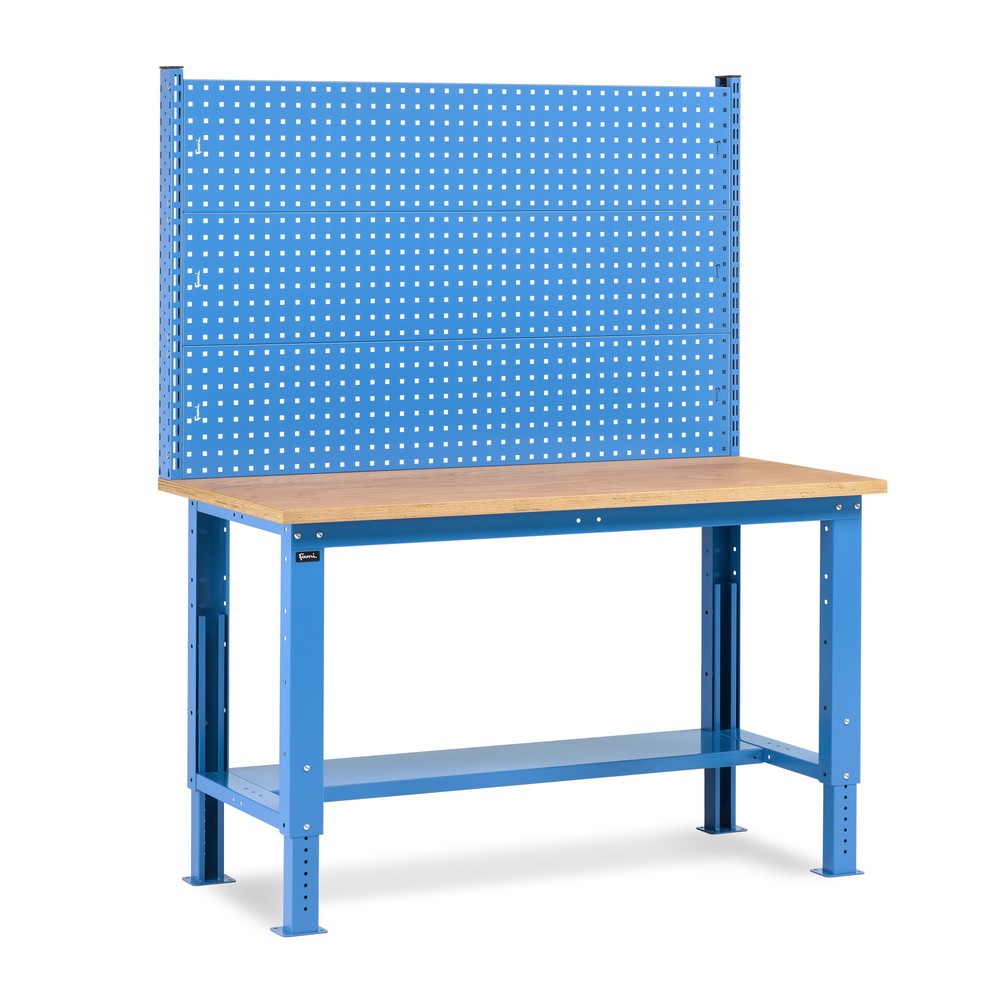 Illustration du produit: Établi Fami, réglable en Hauteur de construction et avec Mur multifonction, capacité de charge 1 000 kg, HxLxP 740-1,110 x 1 500 x 750 mm, RAL 5012 bleu clair