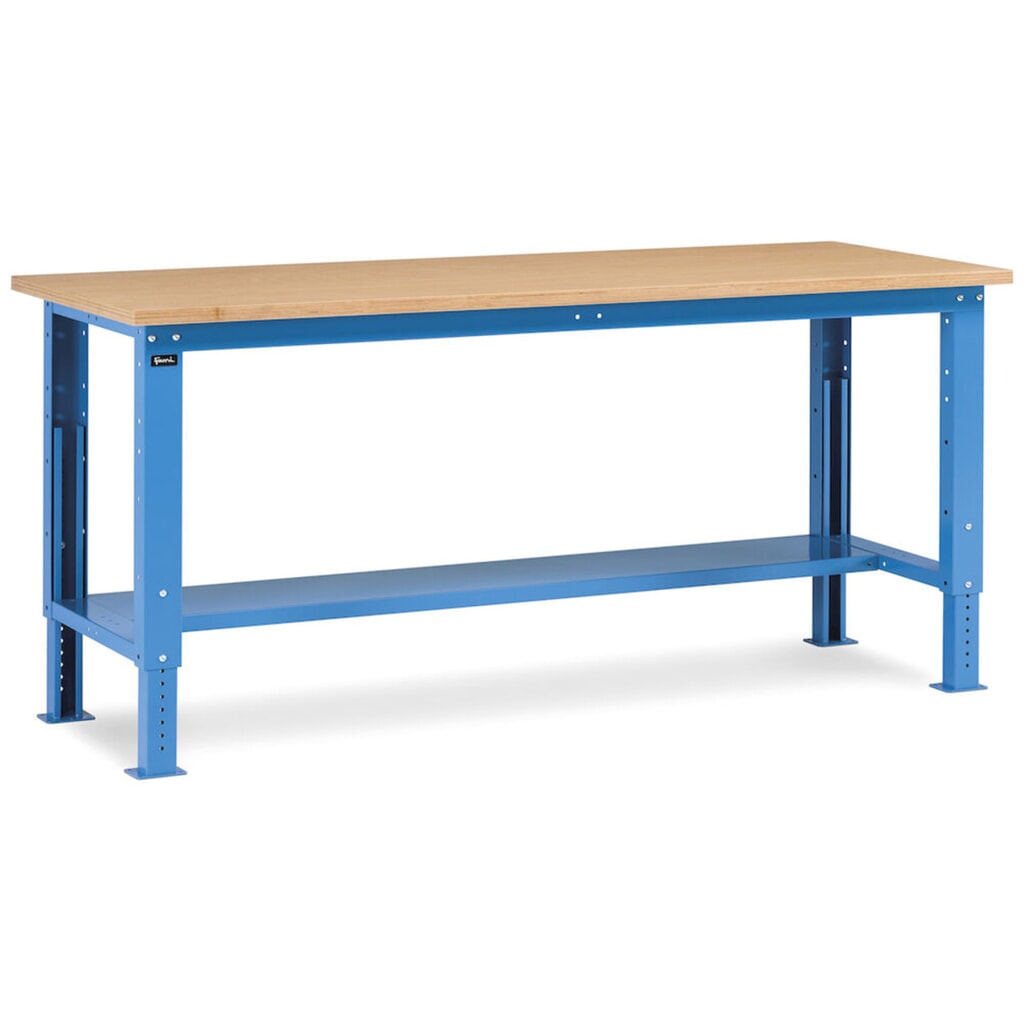 Établi Fami, réglable en Hauteur de construction, capacité de charge 1 000 kg, HxLxP 740-1,110 x 2 000 x 750 mm, RAL 5012 bleu clair N° de l'image du produit 2 : Établi Fami, réglable en Hauteur de construction, capacité de charge 1 000 kg, HxLxP 740-1,110 x 2 000 x 750 mm, RAL 5012 bleu clair