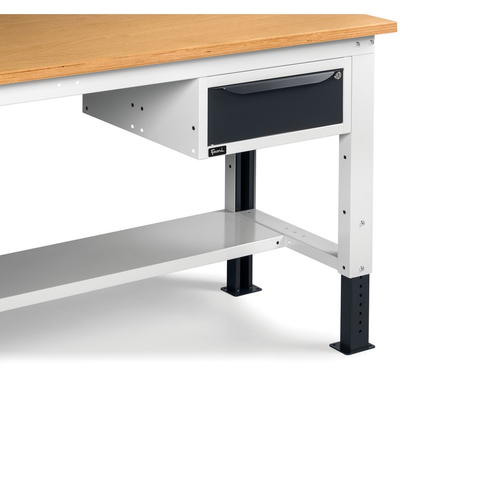 N° de l'image du produit 4 : Établi Fami, réglable en Hauteur de construction et 1 tiroir, capacité de charge 1 000 kg, HxLxP 740-1,110 x 2 000 x 750 mm, gris clair/RAL 7016 gris anthracite