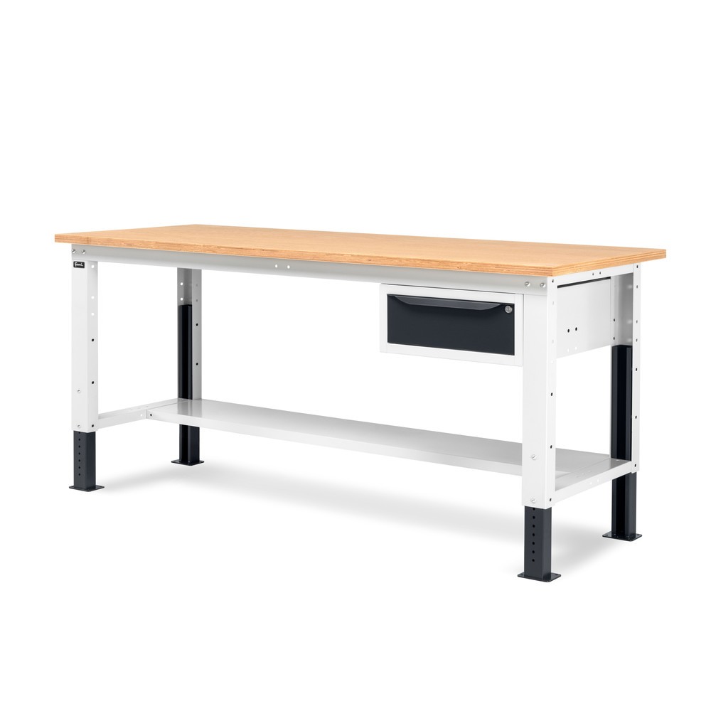 N° de l'image du produit 6 : Établi Fami, réglable en Hauteur de construction et 1 tiroir, capacité de charge 1 000 kg, HxLxP 740-1,110 x 2 000 x 750 mm, gris clair/RAL 7016 gris anthracite