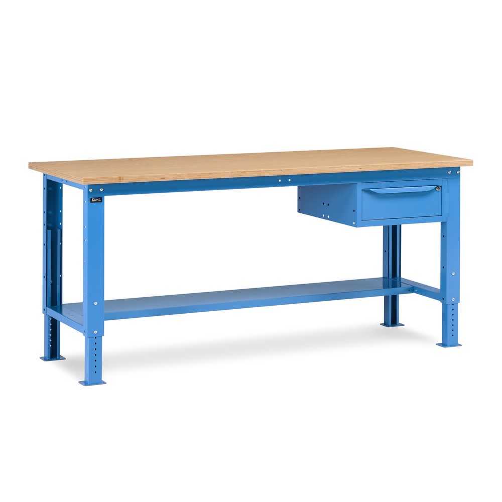 Illustration du produit: Établi Fami, réglable en Hauteur de construction et 1 tiroir, capacité de charge 1 000 kg, HxLxP 740-1,110 x 2 000 x 750 mm, RAL 5012 bleu clair