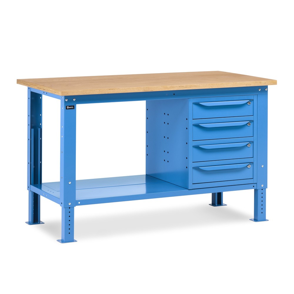 Illustration du produit: Établi Fami, réglable en Hauteur de construction et 4 tiroirs, capacité de charge 1 000 kg, HxLxP 740-1,110 x 1500 x 750 mm, RAL 5012 bleu clair