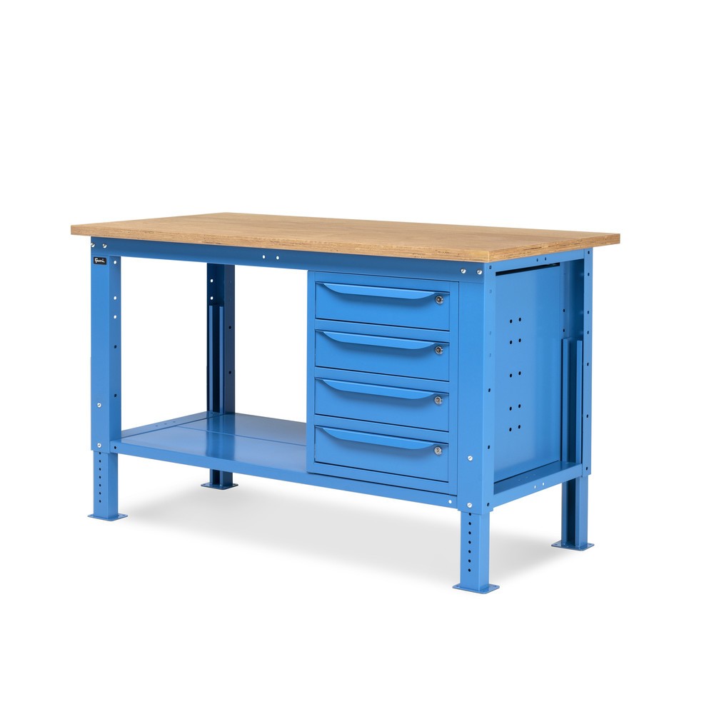 N° de l'image du produit 3 : Établi Fami, réglable en Hauteur de construction et 4 tiroirs, capacité de charge 1 000 kg, HxLxP 740-1,110 x 1500 x 750 mm, RAL 5012 bleu clair