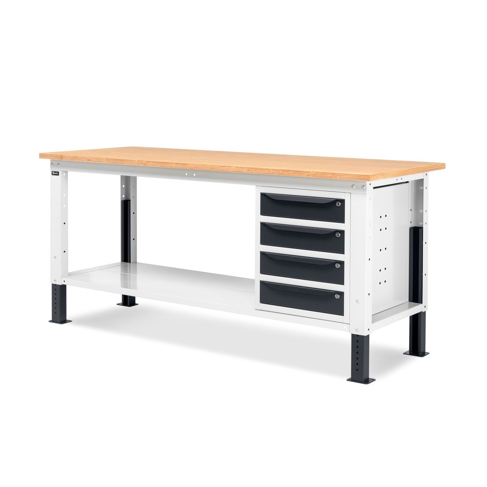 N° de l'image du produit 4 : Établi Fami, réglable en Hauteur de construction et 4 tiroirs, capacité de charge 1 000 kg, HxLxP 740-1,110 x 2 000 x 750 mm, gris clair/RAL 7016 gris anthracite
