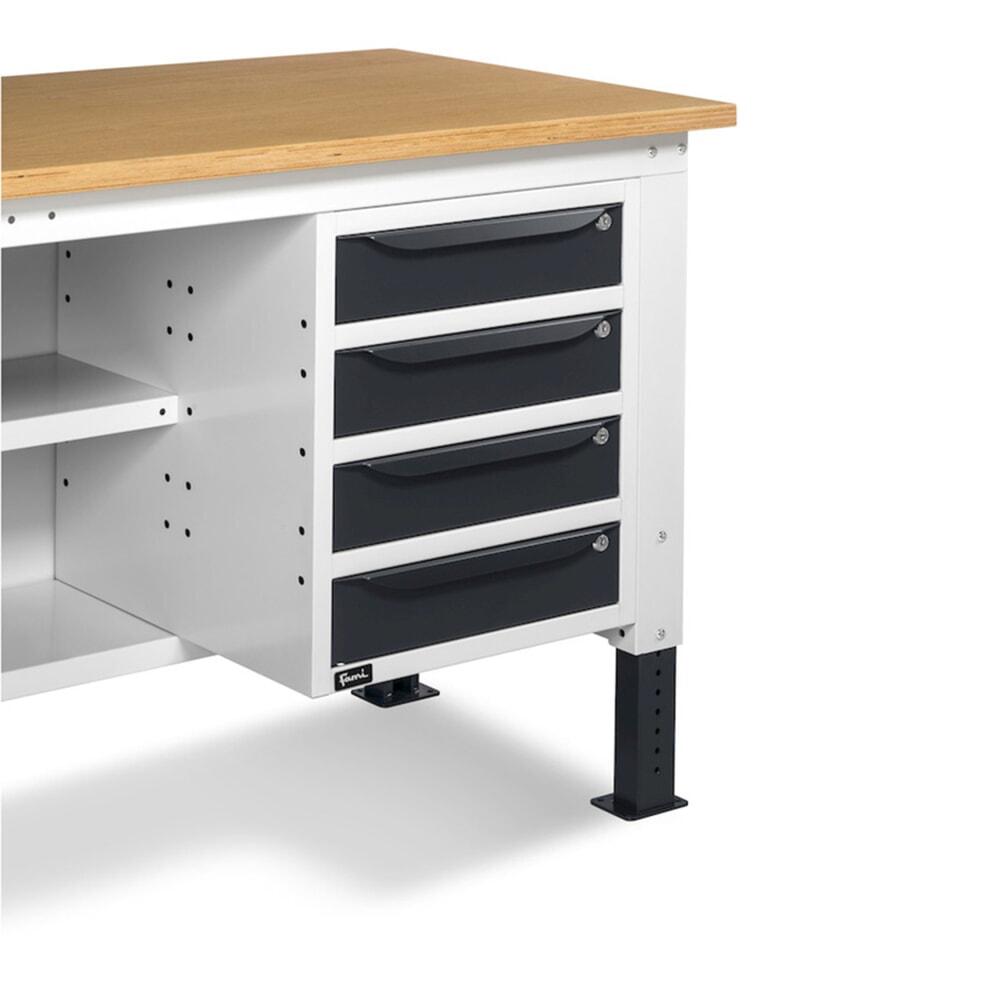 N° de l'image du produit 9 : Établi Fami, réglable en Hauteur de construction, 4 tiroirs, armoire à gullwing, Paroi arrière avec 2 étagères, capacité de charge 1 000 kg, HxLxP 740-1,110 x 2 000 x 750 mm, gris clair/RAL 7016 gris anthracite RAL 7016