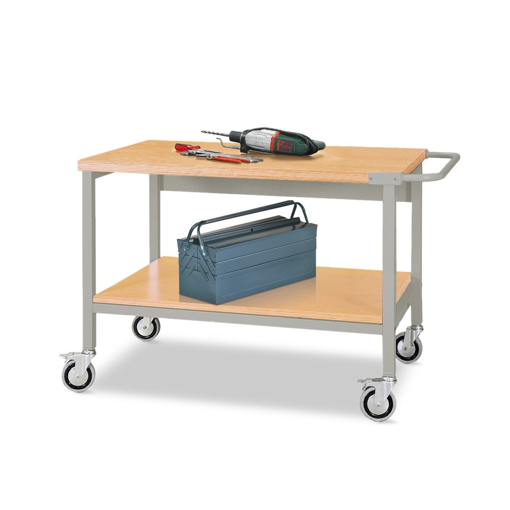 Illustration du produit: Établi mobile avec roulettes, 2 tablettes en bois de 1 200 x 750 mm, capacité de charge 400 kg