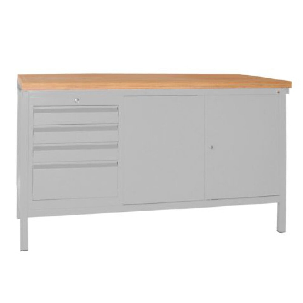 Illustration du produit: Établi PAVOY avec bloc-tiroir + armoire, H x l x P 900 x 1 500 x 700 mm, gris clair, gris clair