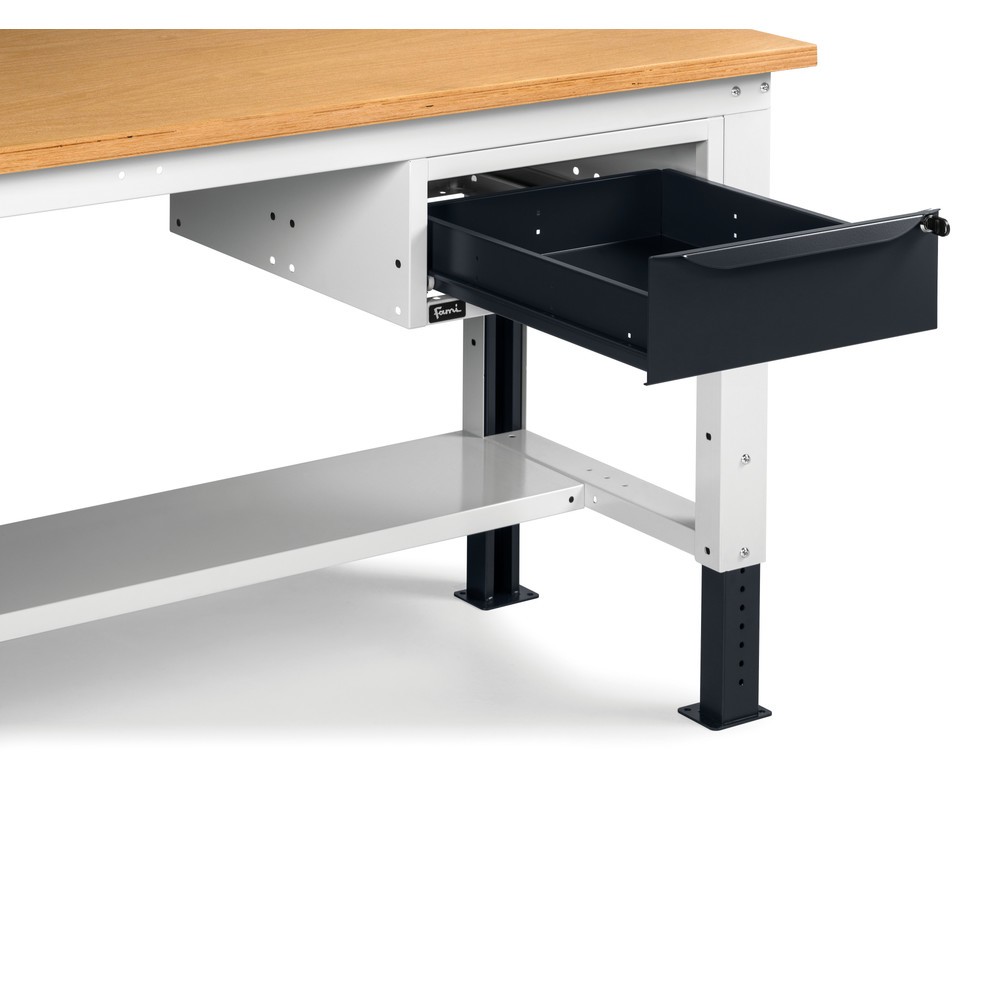 N° de l'image du produit 3 : Établi Fami, réglable en Hauteur de construction et 1 tiroir, capacité de charge 1 000 kg, HxLxP 740-1,110 x 2 000 x 750 mm, gris clair/RAL 7016 gris anthracite
