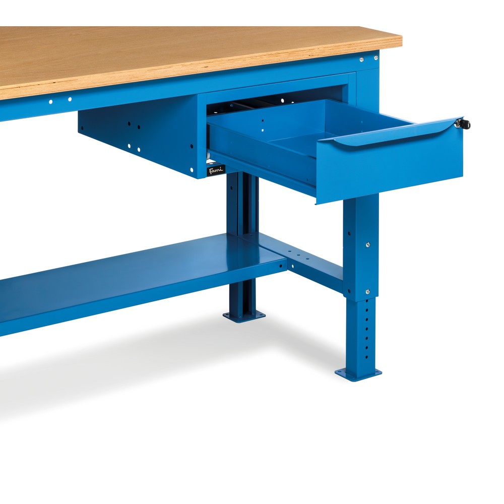 N° de l'image du produit 2 : Établi Fami, réglable en Hauteur de construction et 1 tiroir, capacité de charge 1 000 kg, HxLxP 740-1,110 x 2 000 x 750 mm, RAL 5012 bleu clair
