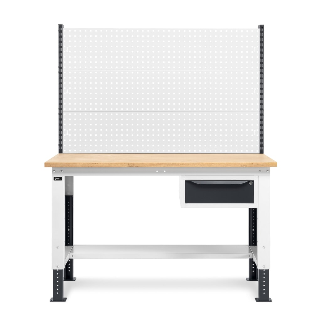 N° de l'image du produit 4 : Établi Fami, réglable en Hauteur de construction, avec Mur multifonction et 1 tiroir, capacité de charge 1 000 kg, HxLxP 740-1,110 x 1500 x 750 mm, RAL 7016/7035