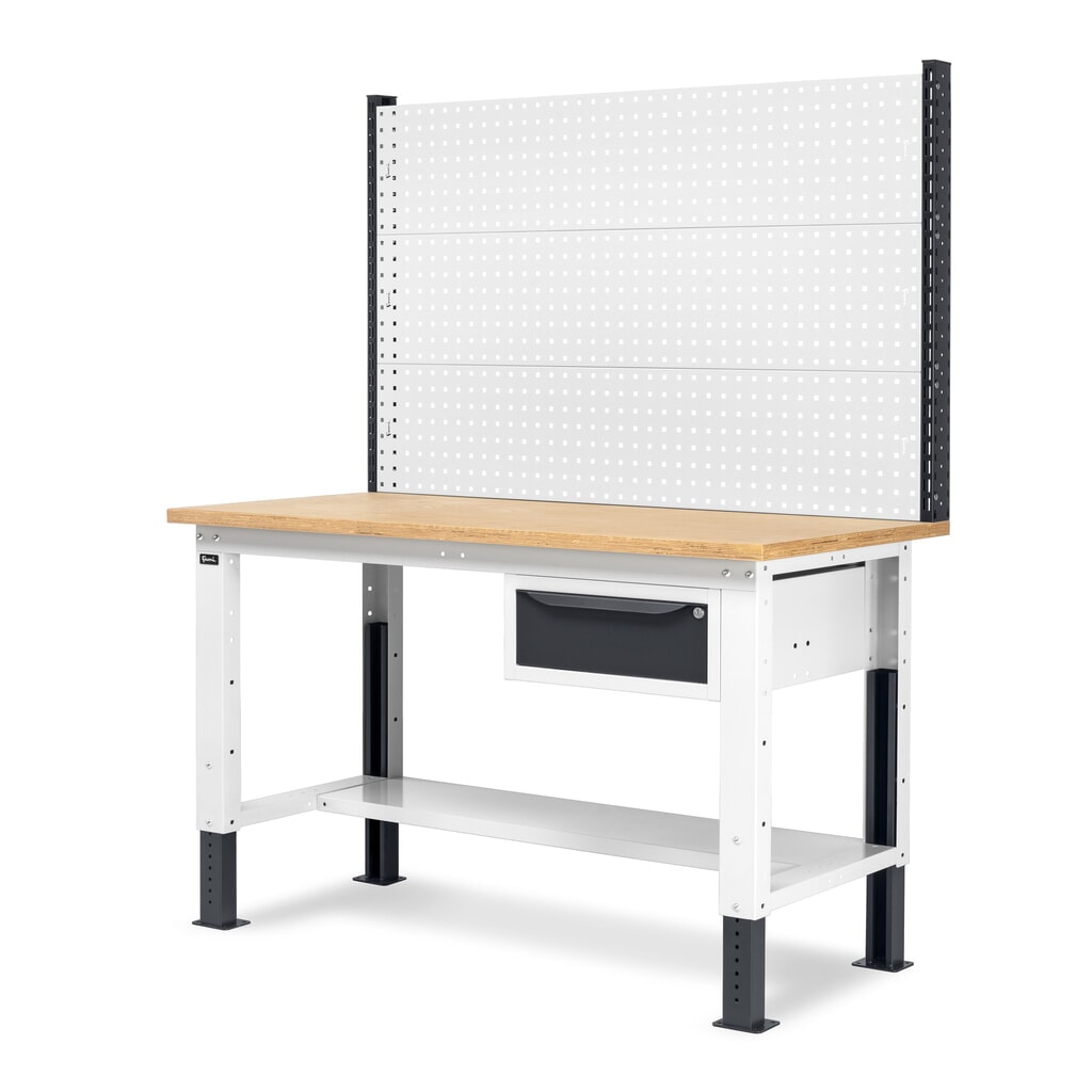 Établi Fami, réglable en Hauteur de construction, avec Mur multifonction et 1 tiroir, capacité de charge 1 000 kg, HxLxP 740-1,110 x 1500 x 750 mm, RAL 7016/7035 N° de l'image du produit 5 : Établi Fami, réglable en Hauteur de construction, avec Mur multifonction et 1 tiroir, capacité de charge 1 000 kg, HxLxP 740-1,110 x 1500 x 750 mm, RAL 7016/7035