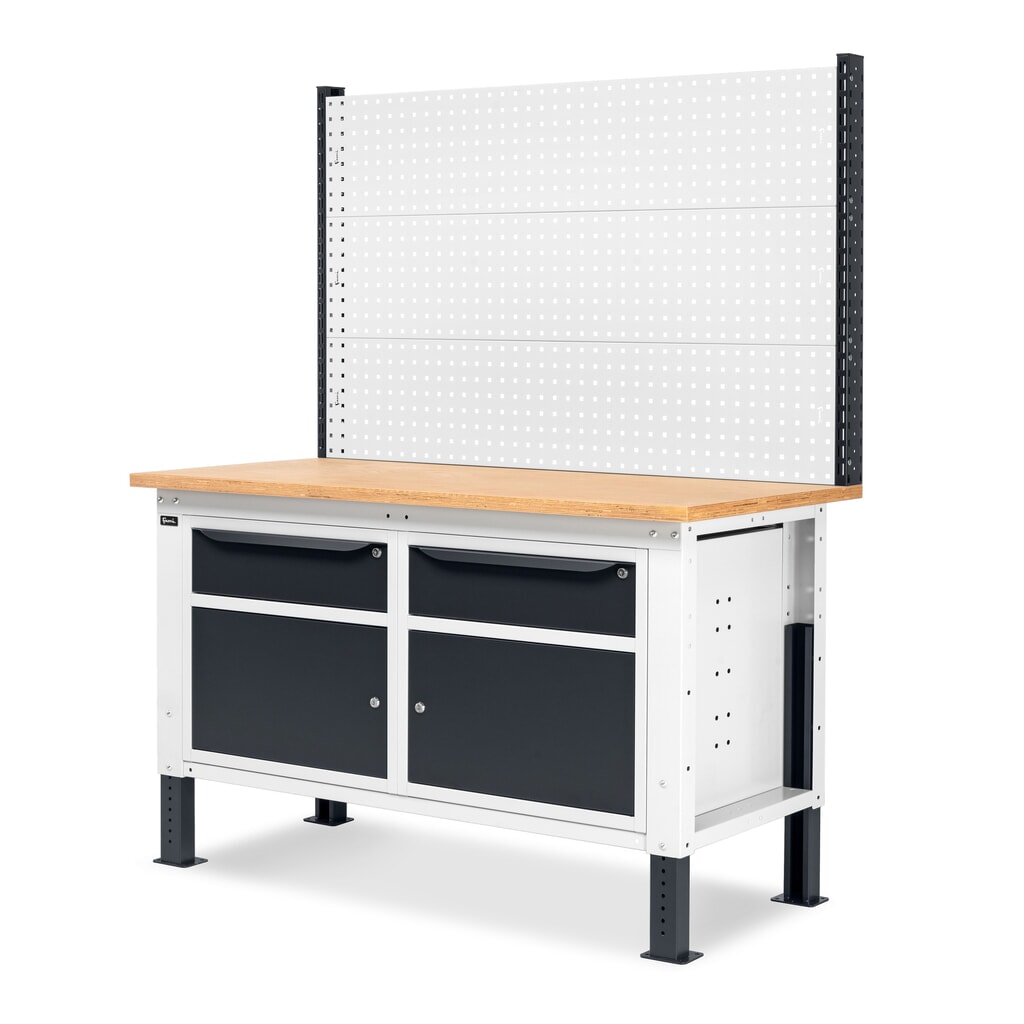 Établi Fami, réglable en Hauteur de construction, avec Mur multifonction, 2 tiroirs et 2 armoires, capacité de charge 1 000 kg, HxLxP 740-1,110 x 1 500 x 750 mm, gris clair/RAL 7016 gris anthracite RAL 7016 N° de l'image du produit 4 : Établi Fami, réglable en Hauteur de construction, avec Mur multifonction, 2 tiroirs et 2 armoires, capacité de charge 1 000 kg, HxLxP 740-1,110 x 1 500 x 750 mm, gris clair/RAL 7016 gris anthracite RAL 7016