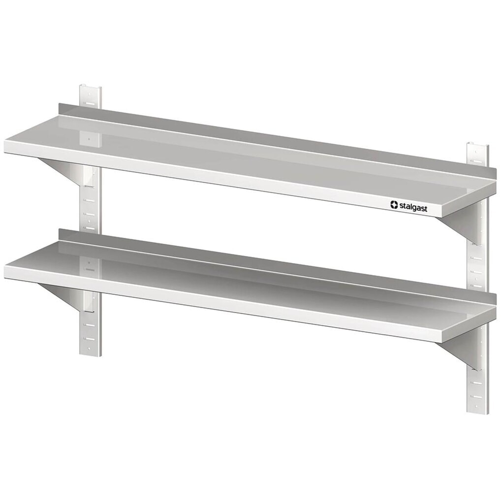 Étagère murale double Stalgast avec consoles, et rails muraux, 600x300x660 mm, réglable en hauteur, soudée Illustration du produit: Étagère murale double Stalgast avec consoles, et rails muraux, 600x300x660 mm, réglable en hauteur, soudée