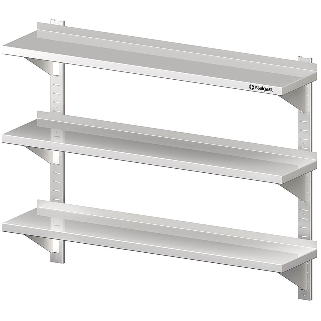 Illustration du produit: Étagère murale triple Stalgast avec consoles, et rails muraux, 600x300x930 mm, réglable en hauteur, soudée