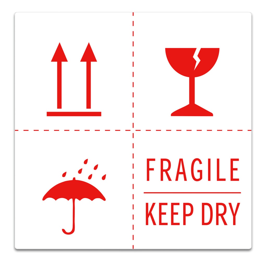 Étiquettes adhésives auto-collantes « Fragile + Keep dry + symbole parapluie + flèches vers le haut », lxL 100 x 100 mm, 1.000 pcs/UV Illustration du produit: Étiquettes adhésives auto-collantes « Fragile + Keep dry + symbole parapluie + flèches vers le haut », lxL 100 x 100 mm, 1.000 pcs/UV