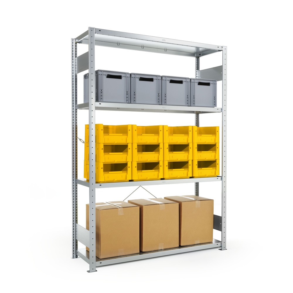 N° de l'image du produit 1 : META Rayonnage à tablettes, à une rangée, module de base, galvanisé, HxlxP 2 000 x 1 300 x 300 mm