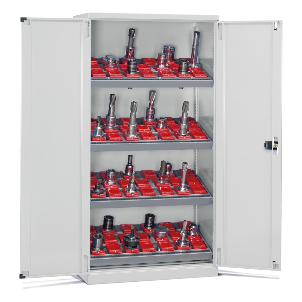 Fami PERFOM Armoire à outils CNC, 4 tablettes, HxlxP 2 000 x 1 023 x 726 mm, 50 supports d’outils ISO 50, gris clair Illustration du produit: Fami PERFOM Armoire à outils CNC, 4 tablettes, HxlxP 2 000 x 1 023 x 726 mm, 50 supports d’outils ISO 50, gris clair
