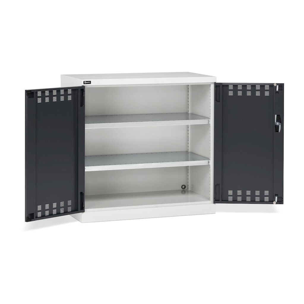 Fami PERFOM Armoire à portes battantes, 2 tablettes, portes battantes perforées, HxlxP 1 000 x 1 023 x 555 mm, gris clair, anthracite N° de l'image du produit 3 : Fami PERFOM Armoire à portes battantes, 2 tablettes, portes battantes perforées, HxlxP 1 000 x 1 023 x 555 mm, gris clair, anthracite