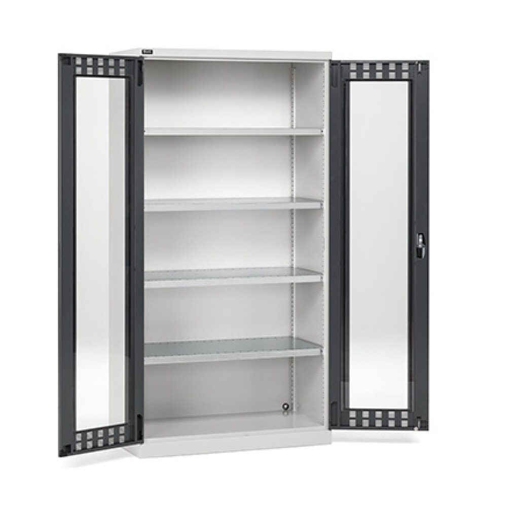 Illustration du produit: Fami PERFOM Armoire à portes battantes avec 4 tablettes et portes transparentes, HxlxP 2 000 x 1 023 x 726 mm, gris clair, anthracite