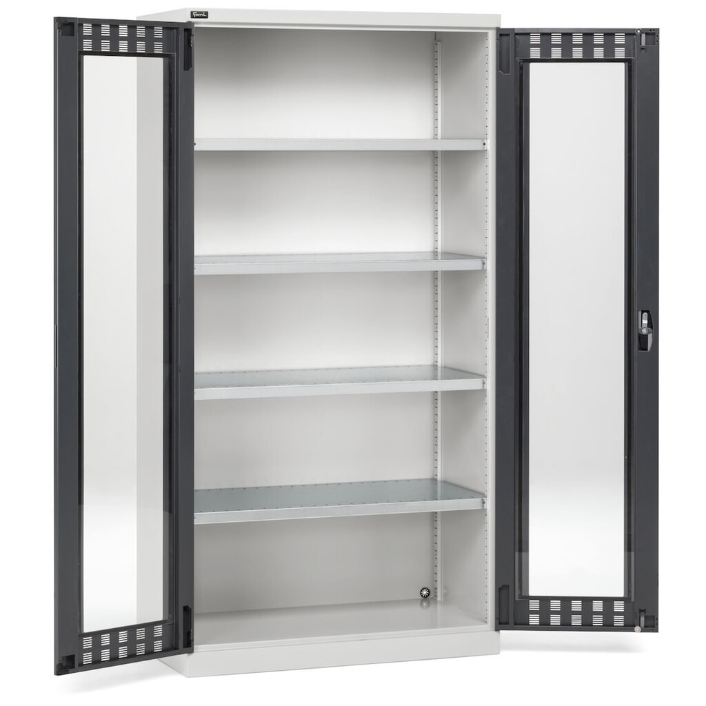 Fami PERFOM Armoire à portes battantes avec 4 tablettes et portes transparentes, HxlxP 2 000 x 1 023 x 726 mm, gris clair, anthracite N° de l'image du produit 2 : Fami PERFOM Armoire à portes battantes avec 4 tablettes et portes transparentes, HxlxP 2 000 x 1 023 x 726 mm, gris clair, anthracite